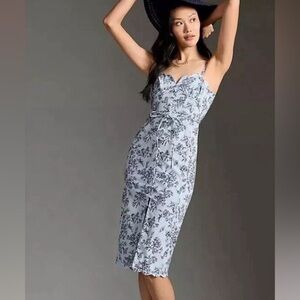 Anthropologie - Blue Victorian Patterned Floral Midi Dress - Size 2